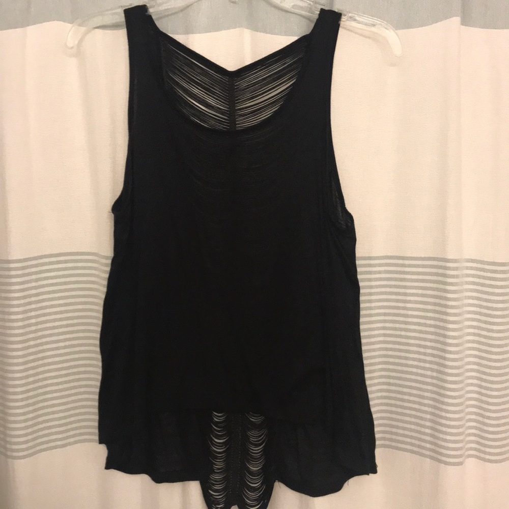 Black tank w threaded back - lily white